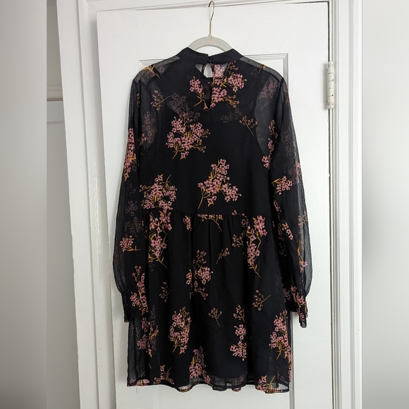 Who What Wear Chiffon Mini Dress Long Sleeve Floral Ruffle Trim Pullover Size S - Picture 5 of 5
